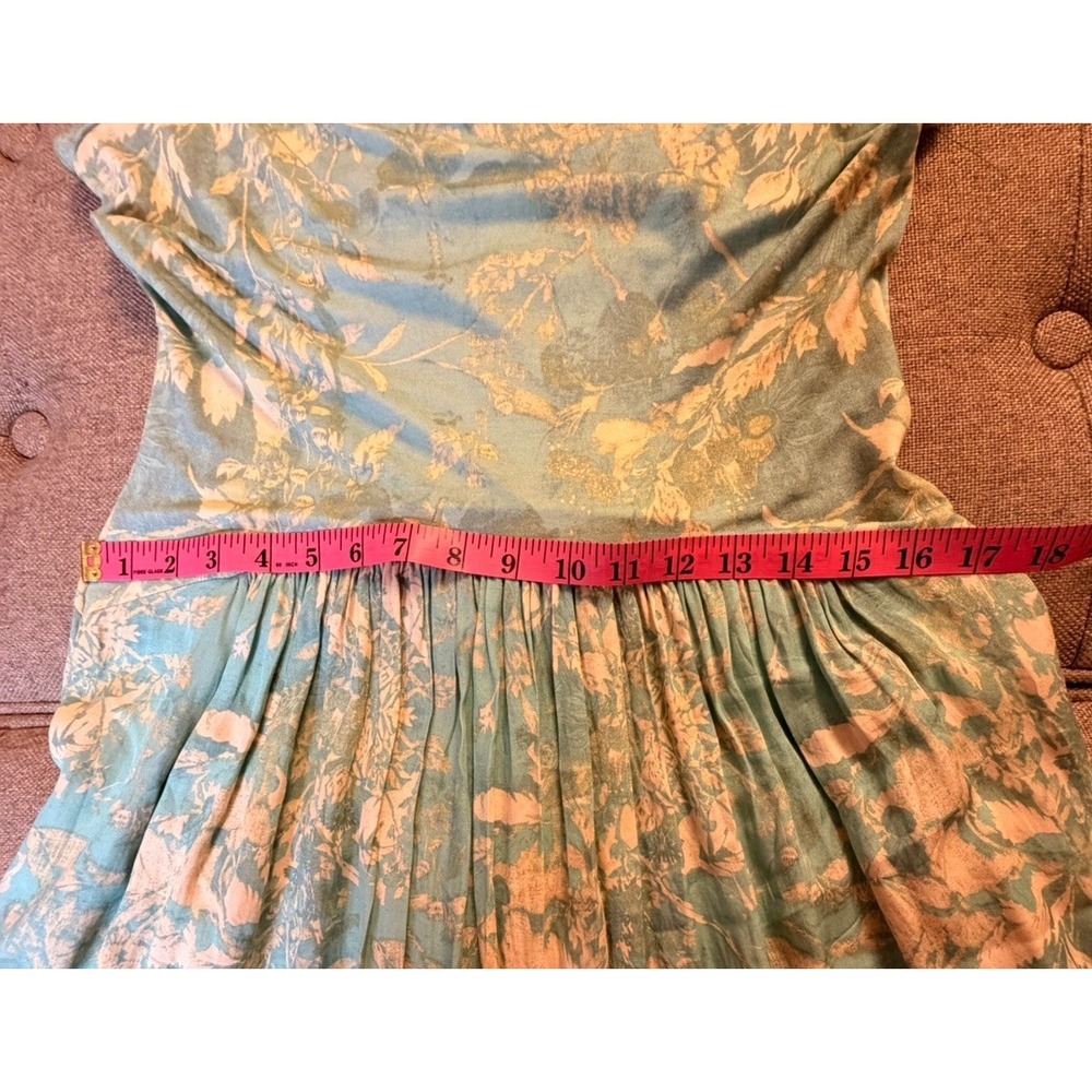 Peruvian Connection White Lotus Aqua Floral Fit & Flare Dress Small Pockets - Picture 12 of 14